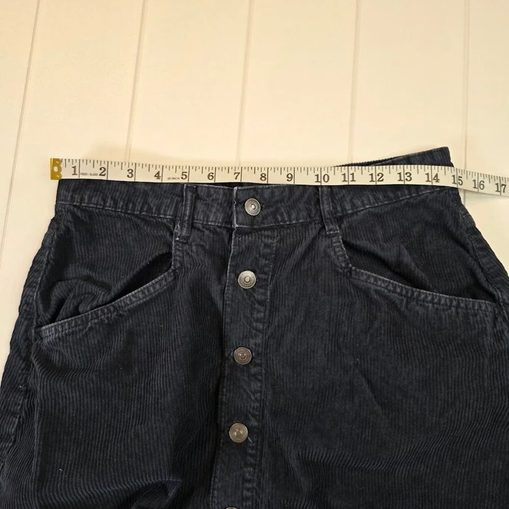 Free People Women's 8 Ray‎ Mini Skirt Navy Blue Corduroy Button Front High Waist